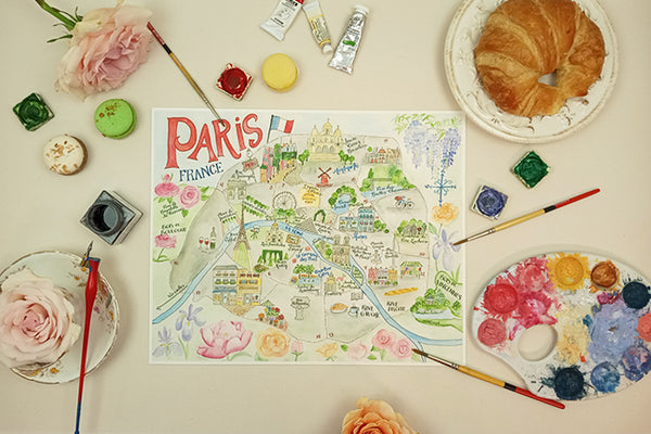 Bonjour, mes amies! NEW Watercolor Map of PARIS!