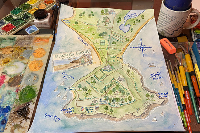 How are El's watercolor maps created?