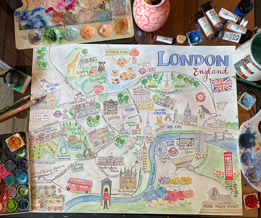 Hand Painted Watercolor Maps