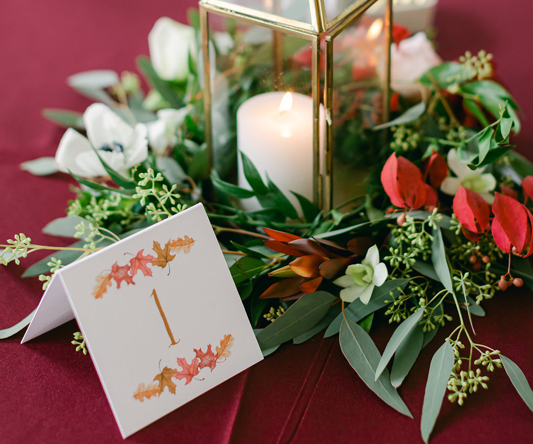 Autumn Trees table number Rachel Buckley photography