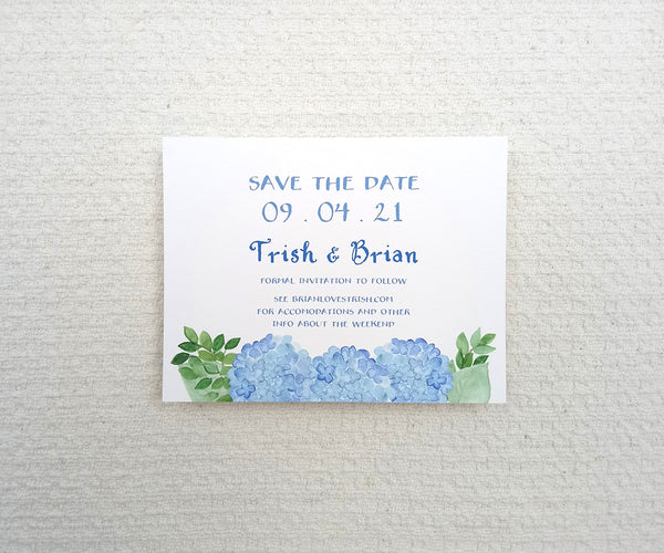Hydrangea and greens save the date