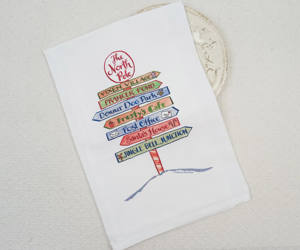 North Pole sign tea towel