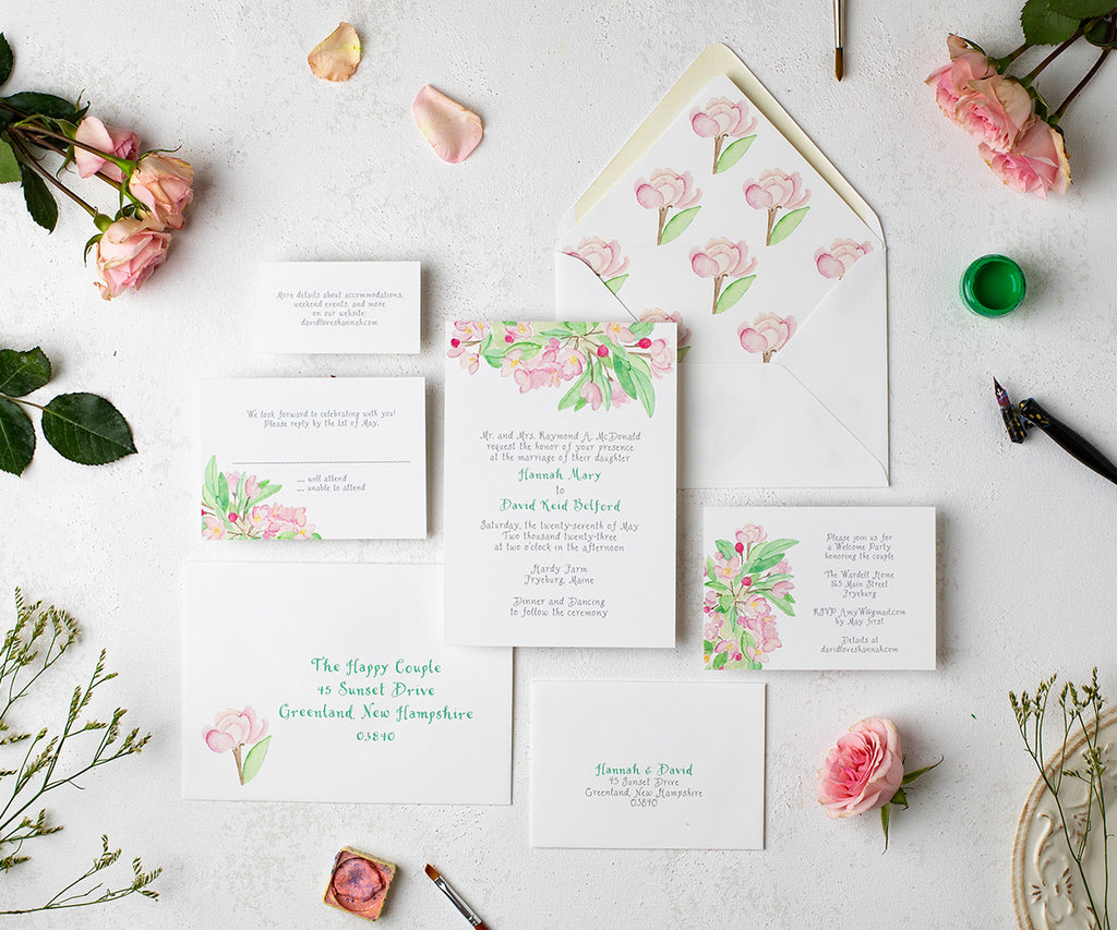 Apple blossom wedding invitation