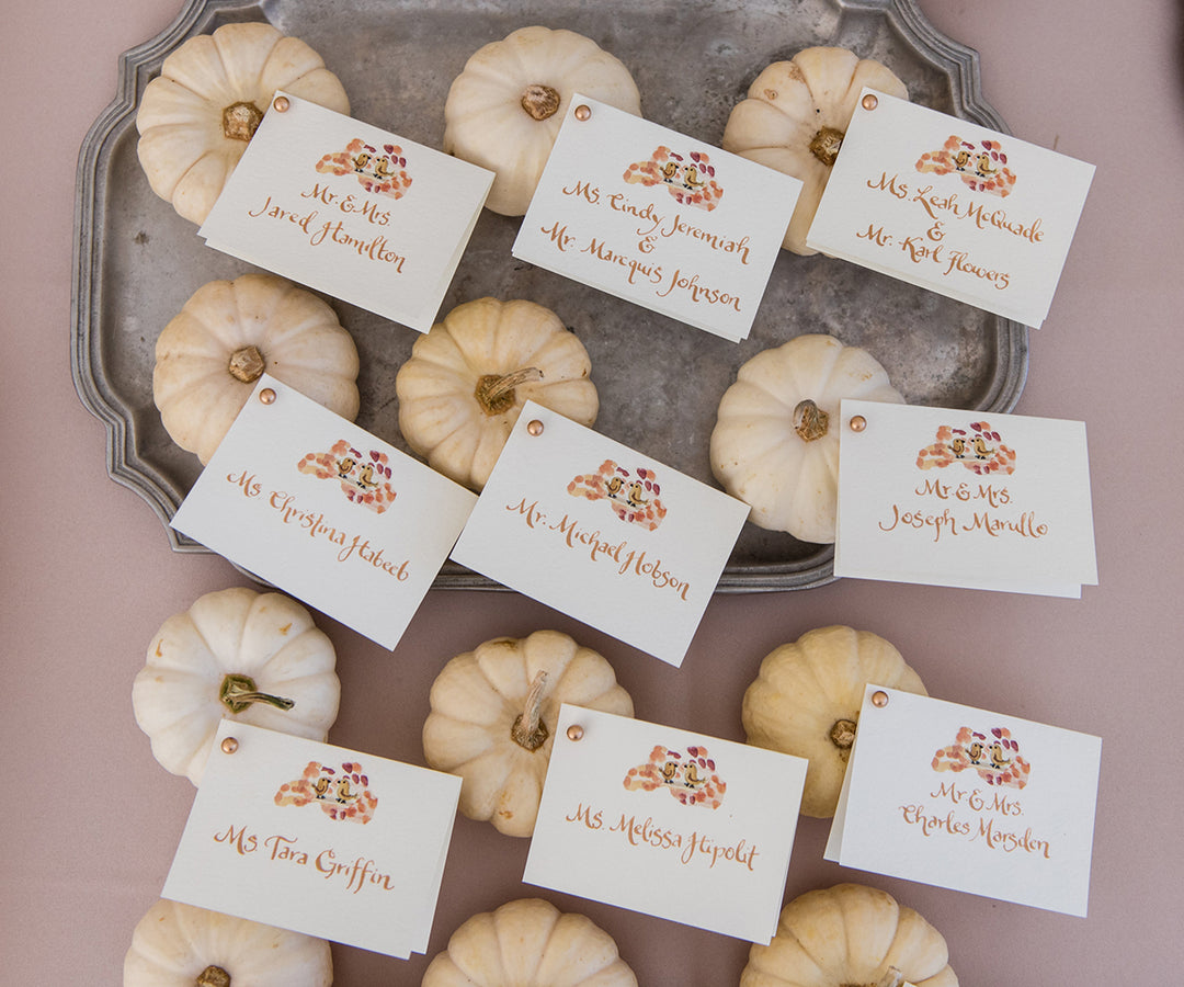 autumn trees with birds escort cards Melissa Mullen photography