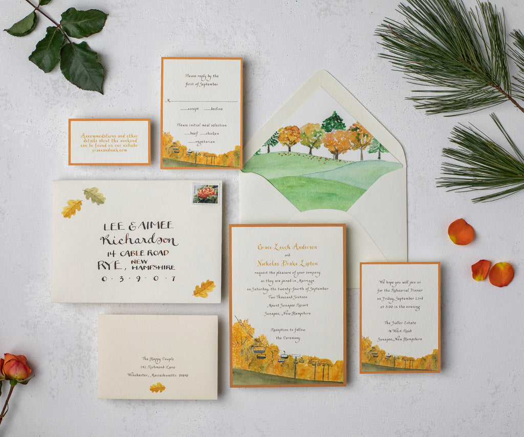 Chairlift in Autumn wedding invitation