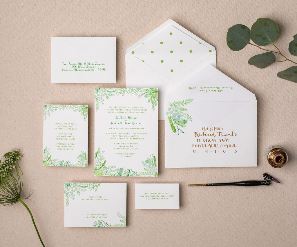 Flourishing greens wedding invitations