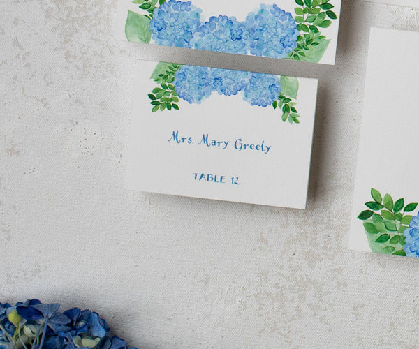 hydrangea with greens place card