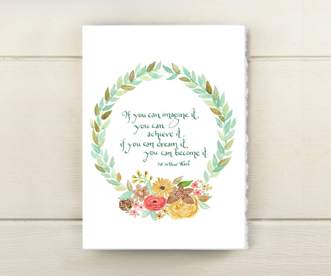 Imagine it quote card floral wreath