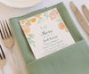 wedding menu with guest name peach flowers