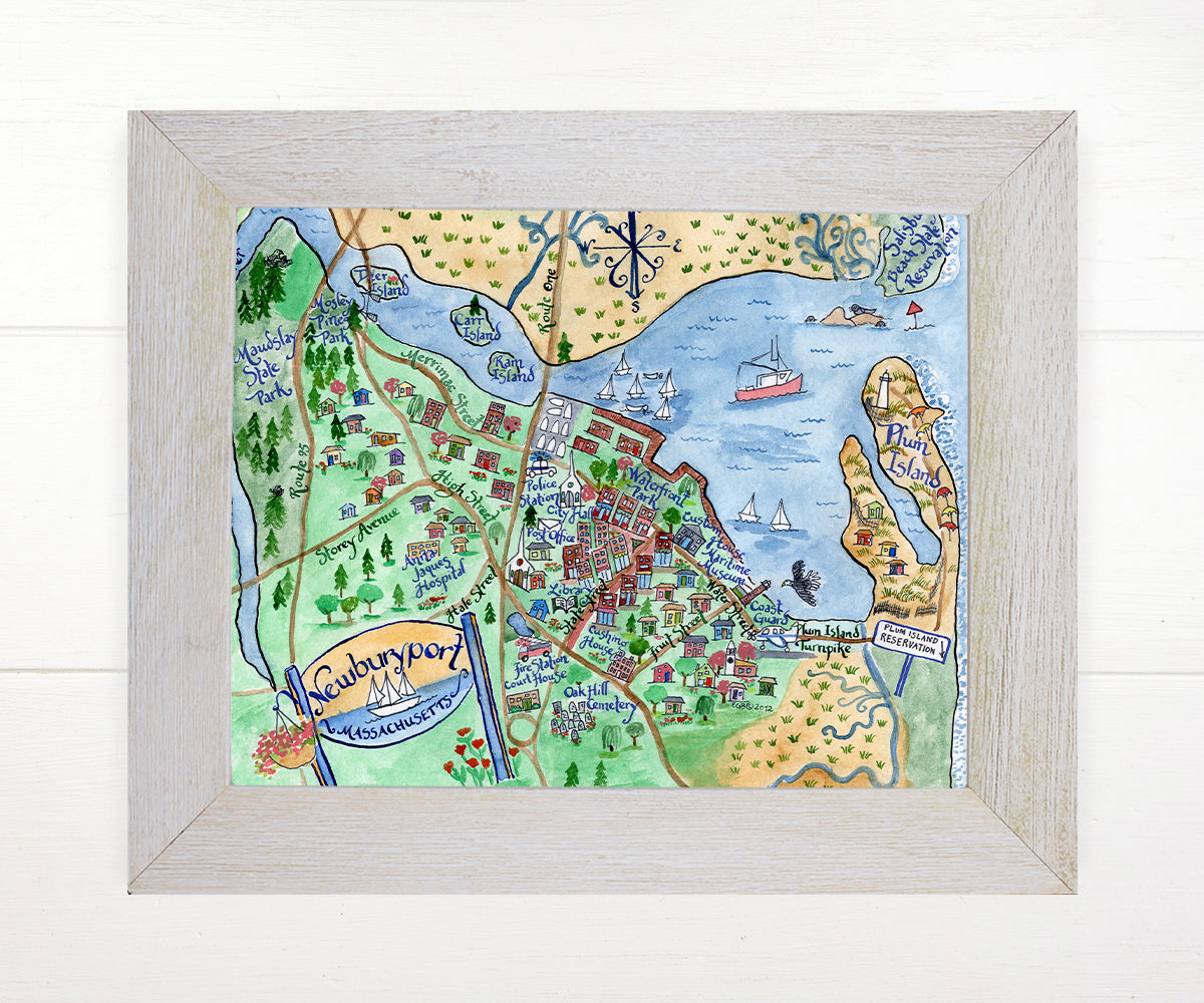 Carte Ancienne Vintage De Newburyport, Massachusetts 1955 - Décor Mural - Ted's Vintage Art