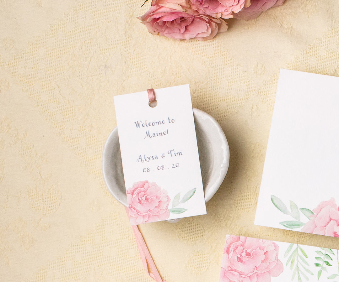 Peony with Greens Favor Tags