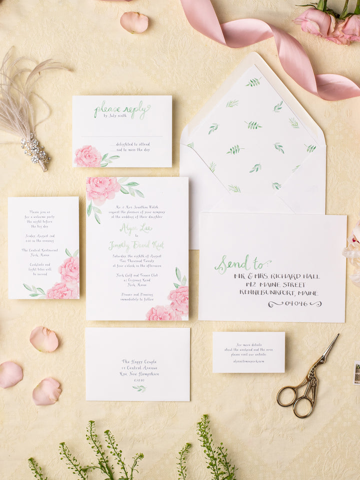 Peony with Greens Wedding Invitation