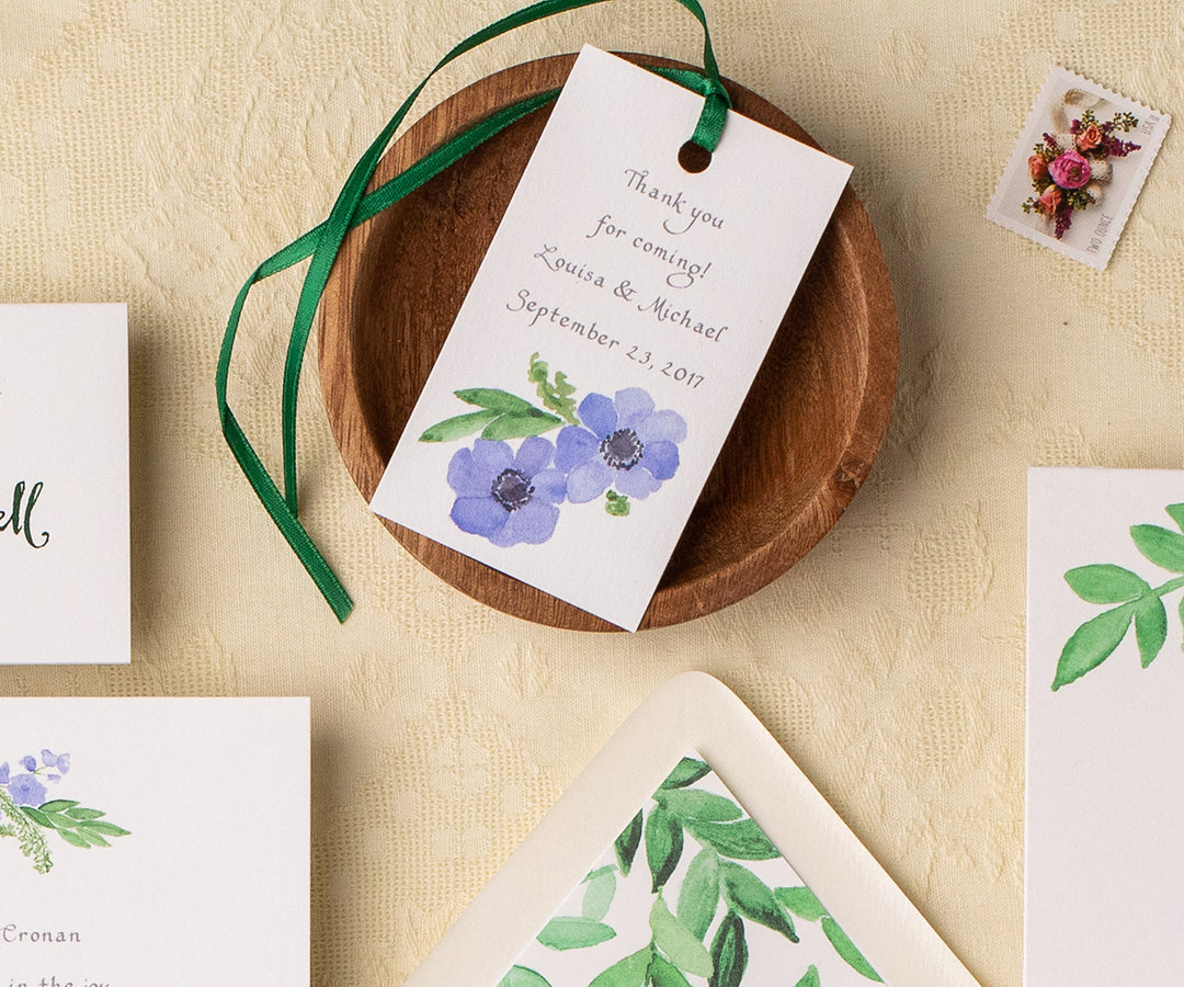 Periwinkle bouquet favor tag