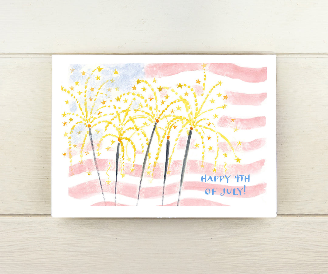 Sparklers and Flag 4th of July card