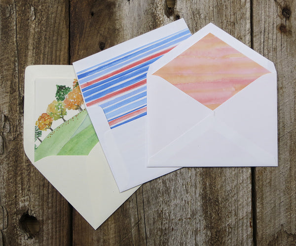 Custom watercolor Wedding Invitation envelope liners, El's Cards