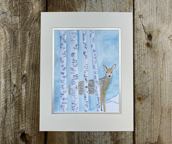 Fawn in the snow Christmas print