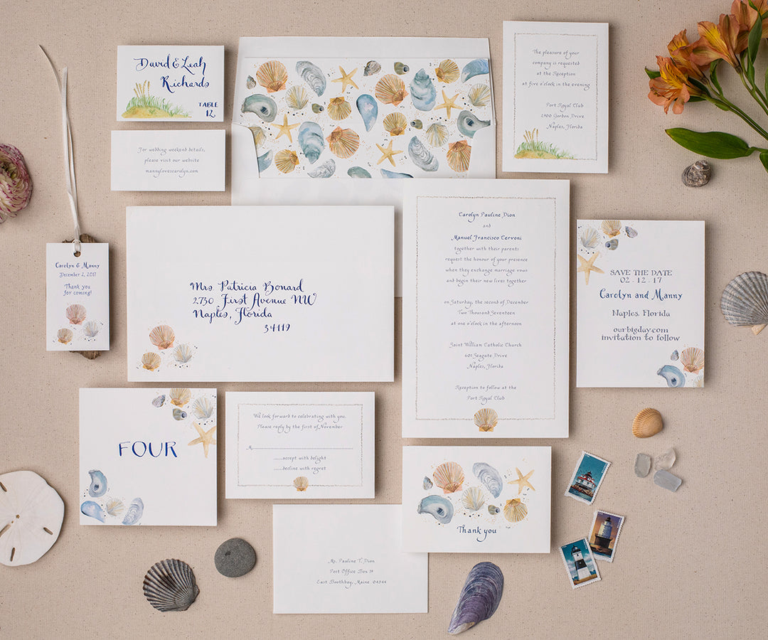 Scallop shell wedding invitation