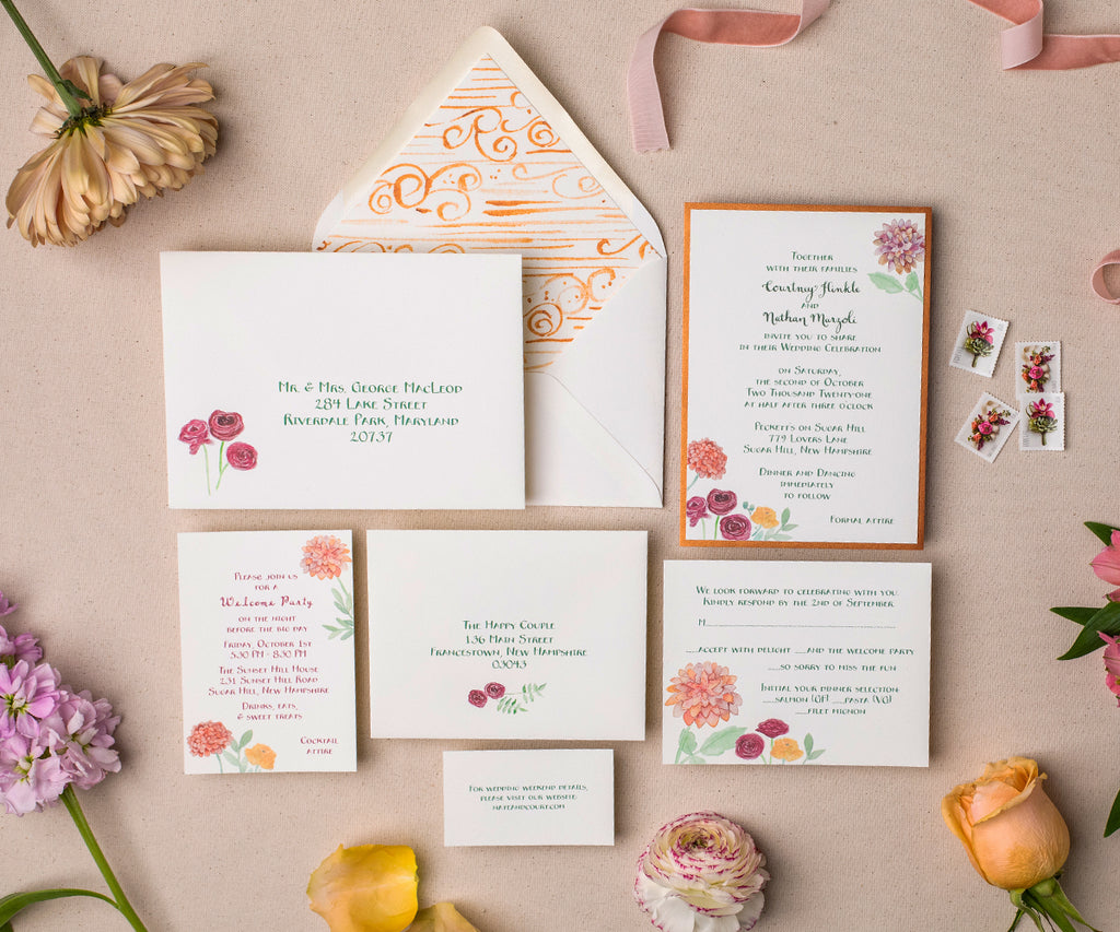 Autumn bouquet wedding invitation