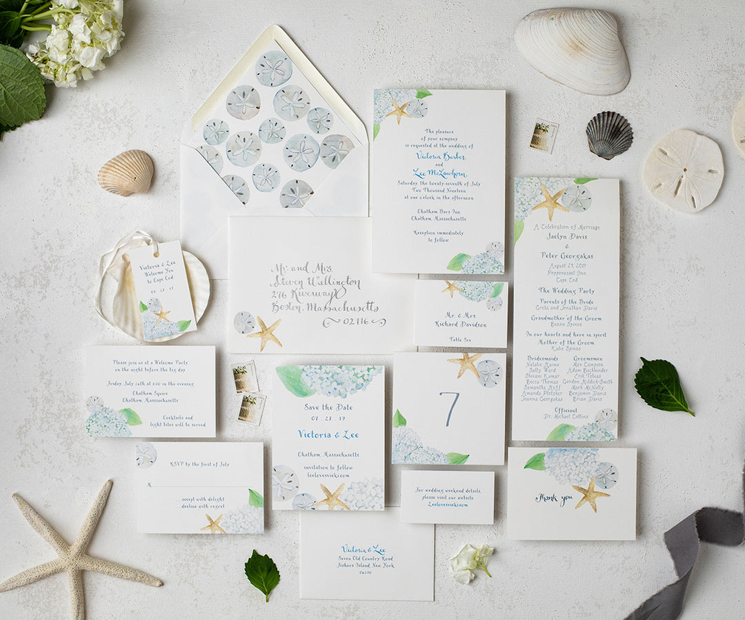 Beach Hydrangea wedding invitation full suite