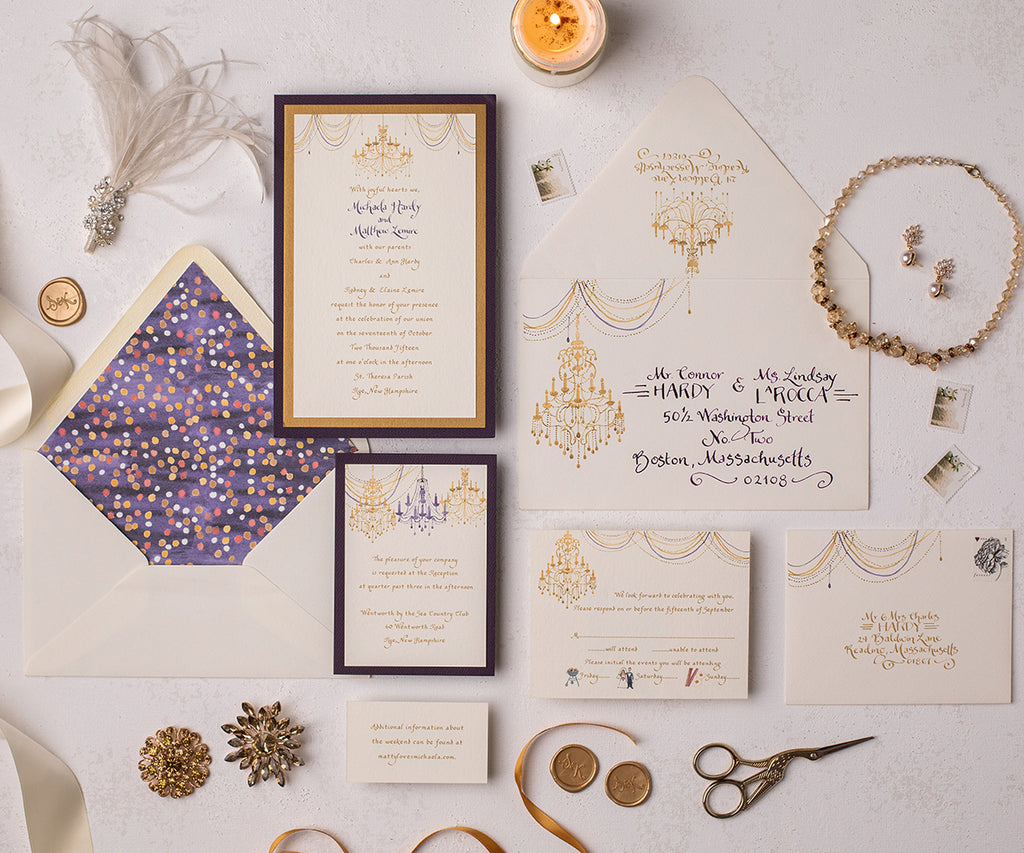 Gold Chandelier Wedding Invitation