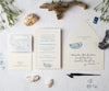 oyster with sand border wedding invitation