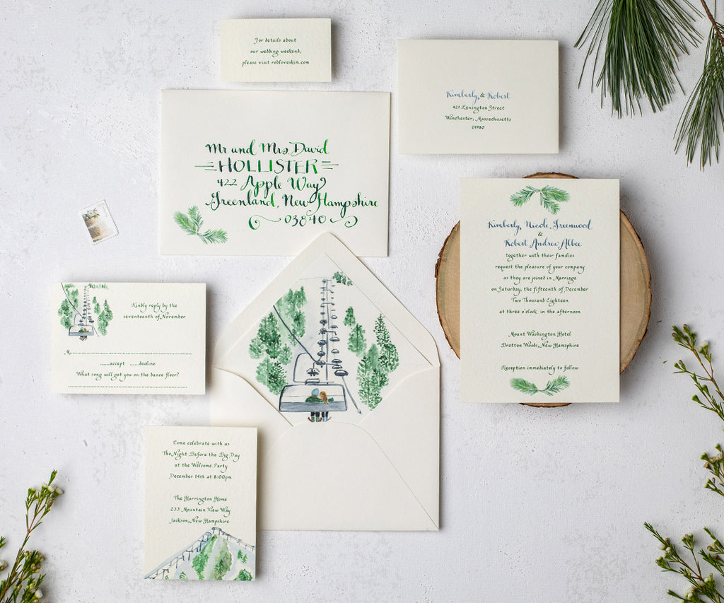 Ski mountain wedding invitation