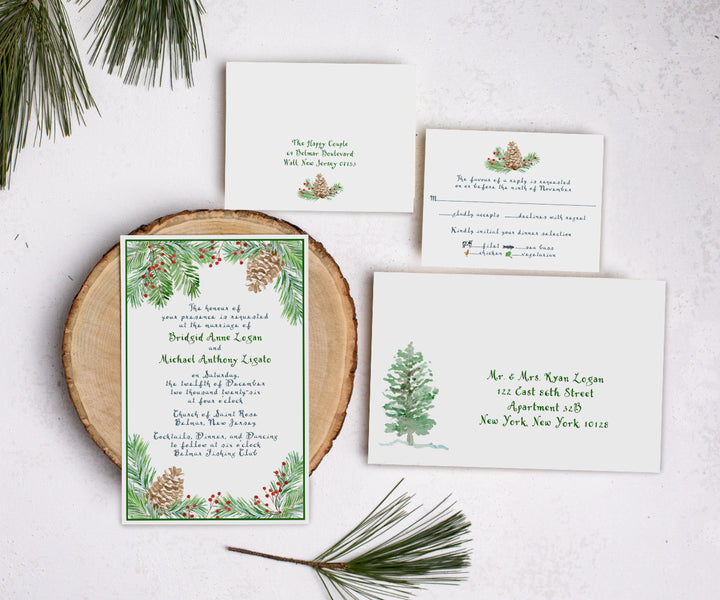 Woodland Holiday Wedding Invitation