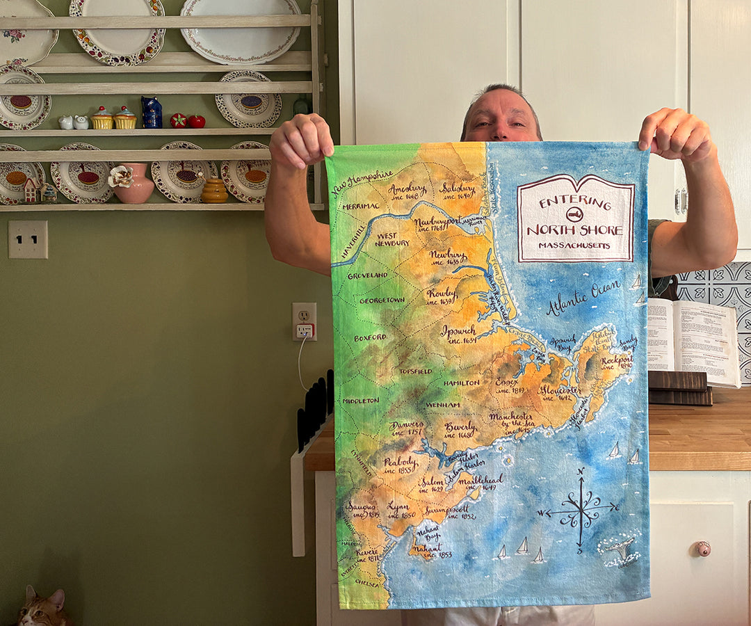 North Shore MA Map Tea Towel