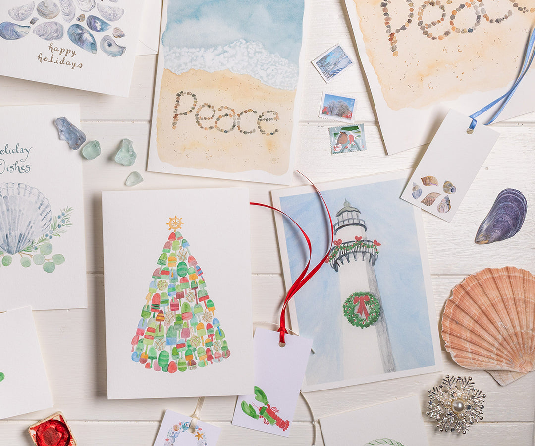 Lighthouse with Wreath Holiday Card