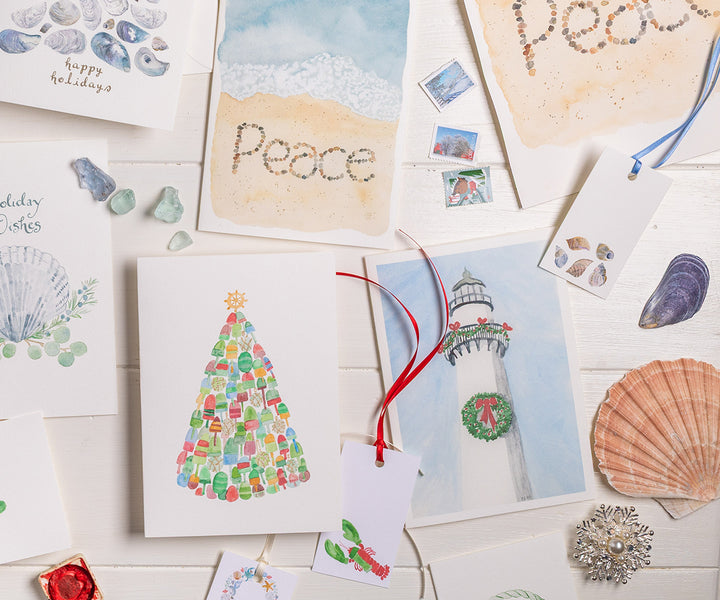 Lighthouse with Wreath Holiday Card