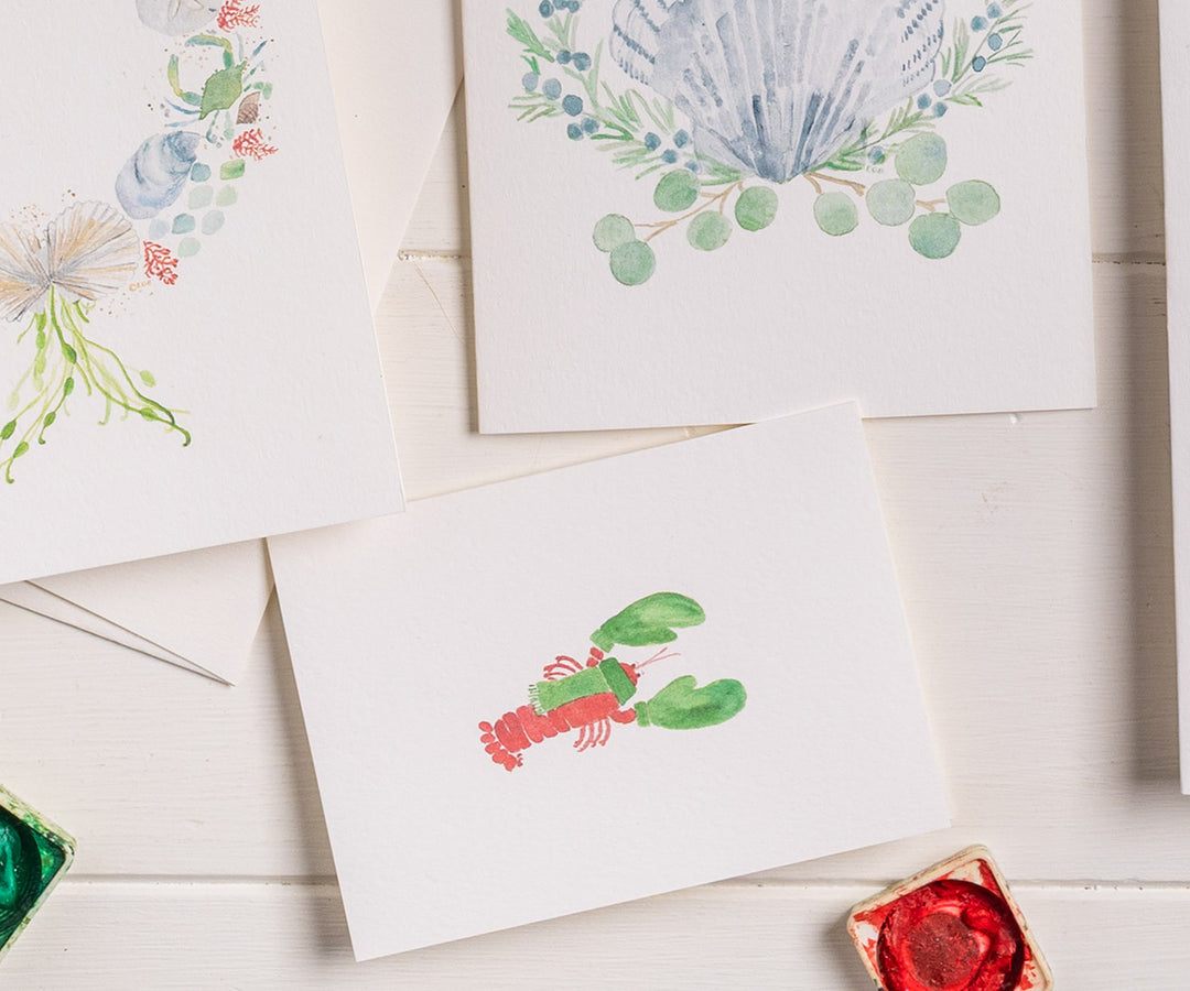 Lobster with Mittens Holiday Note Cards