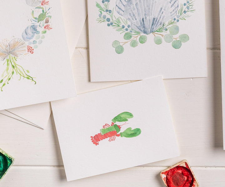 Lobster with Mittens Holiday Note Cards