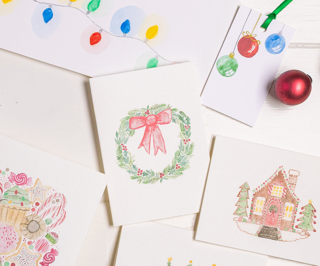 Red Bow Wreath Holiday Note Cards
