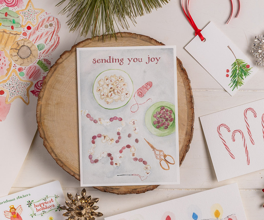 Popcorn and Cranberries Christmas Card