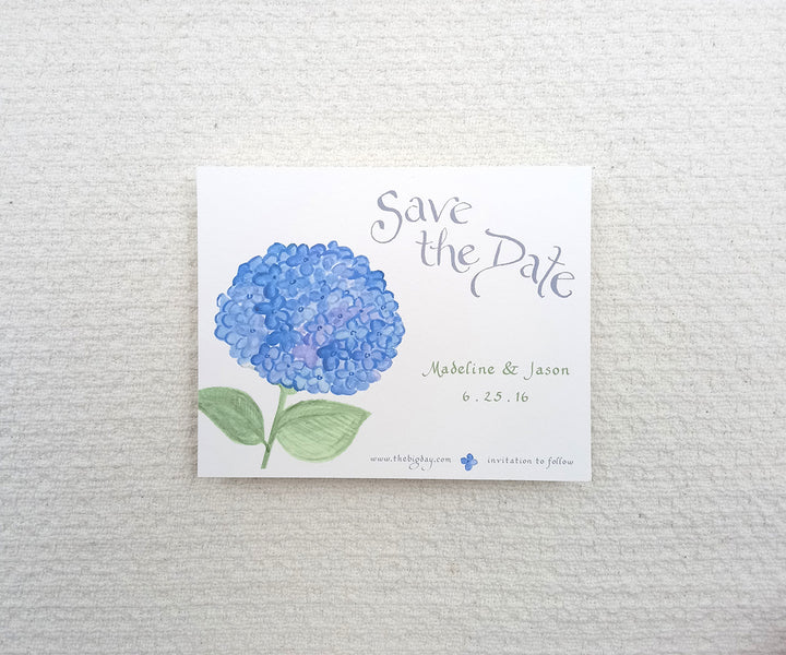 blue hydrangea save the date