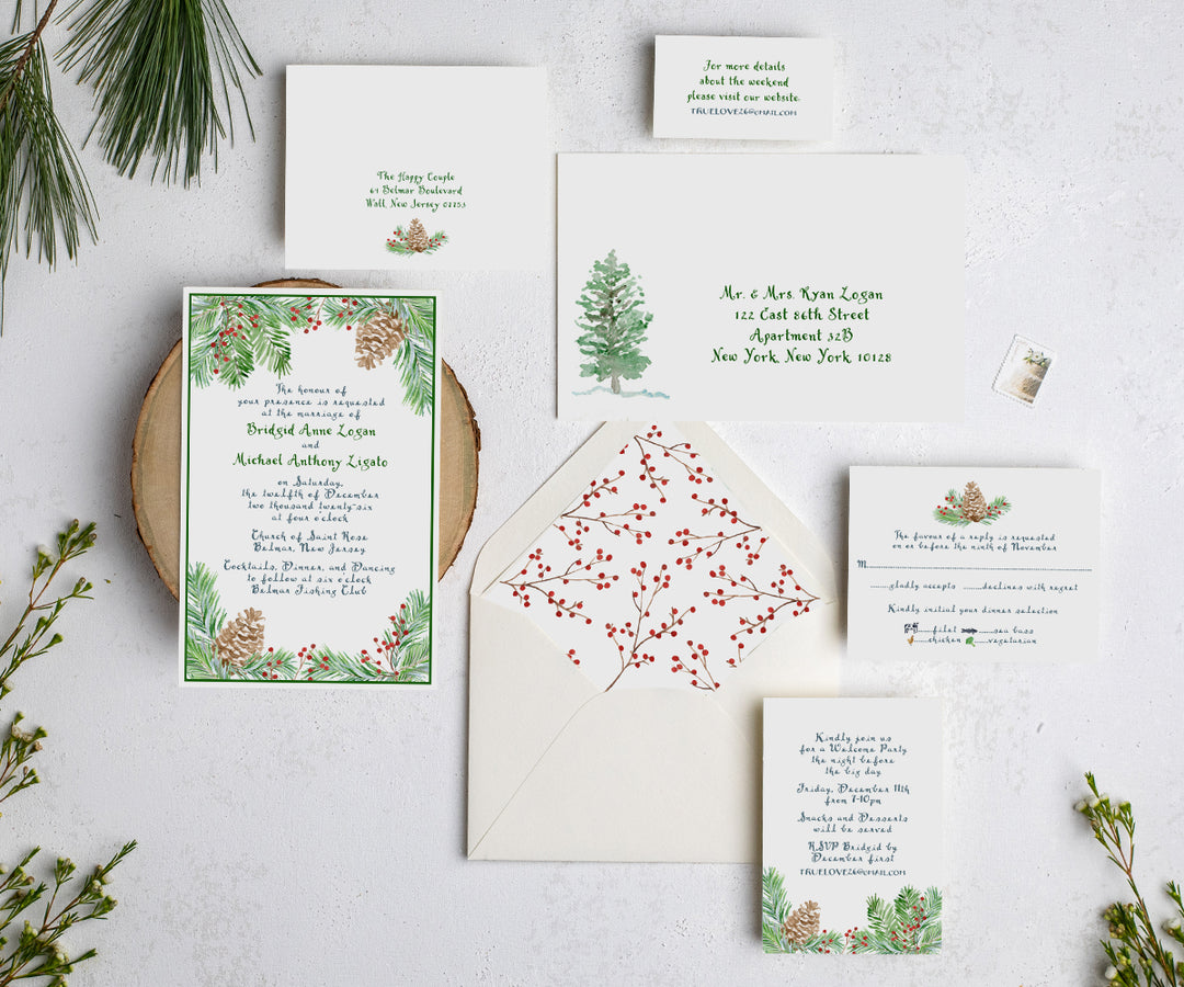 Woodland Holiday Wedding Invitation