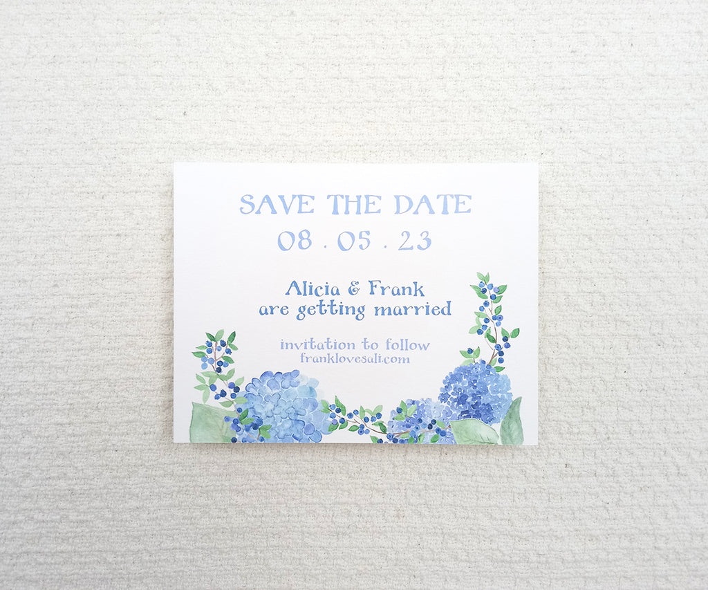 Hydrangeas and Blueberries save the date