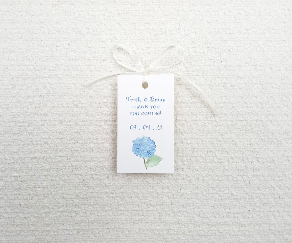Hydrangea and greens favor tags