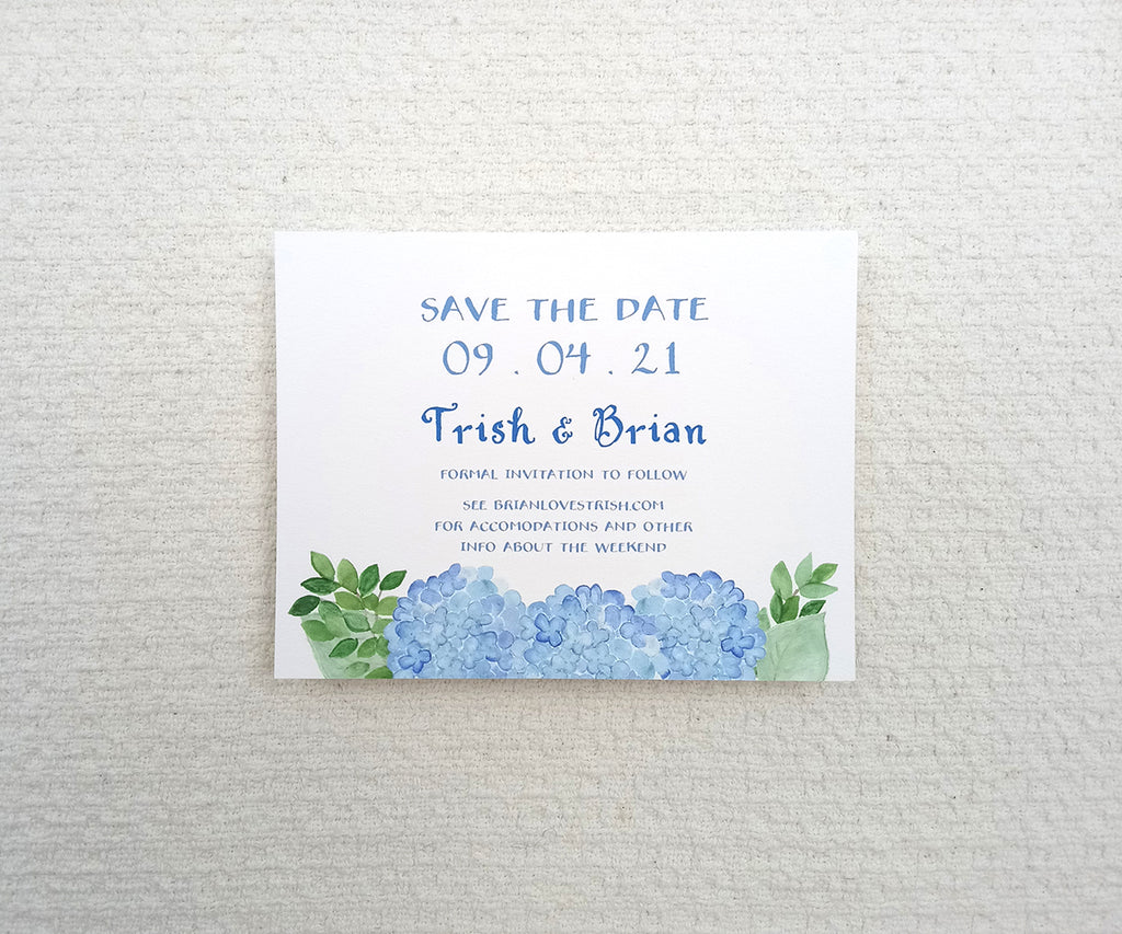 Hydrangea and greens save the date