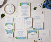 Hydrangea and greens wedding invitation suite