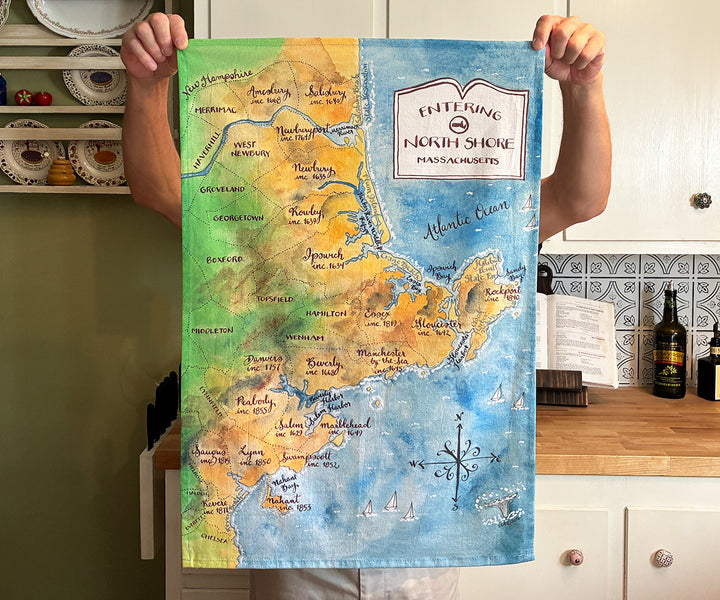 North Shore MA Map Tea Towel