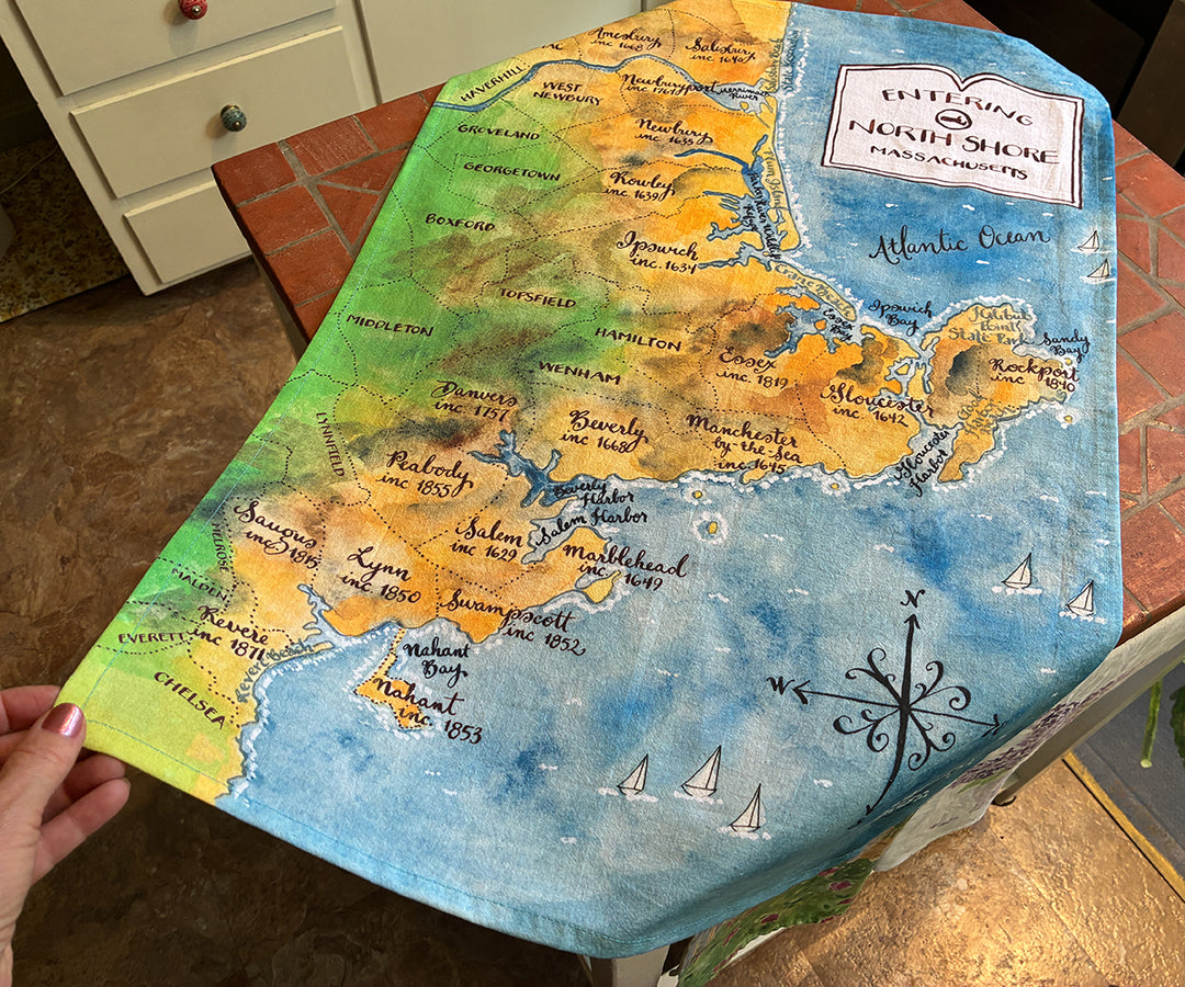 North Shore MA Map Tea Towel