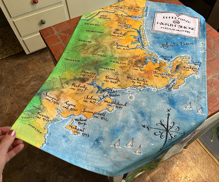 North Shore MA Map Tea Towel
