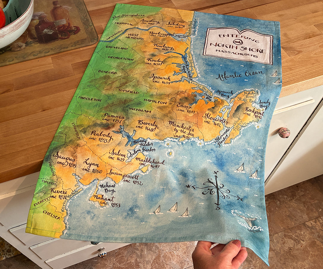 North Shore MA Map Tea Towel
