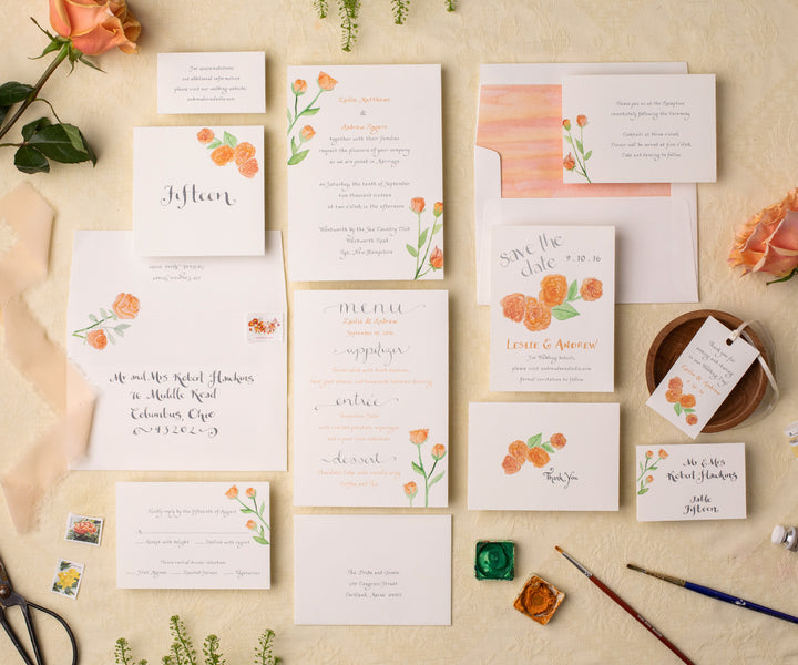 Orange Spray Roses Wedding invitation