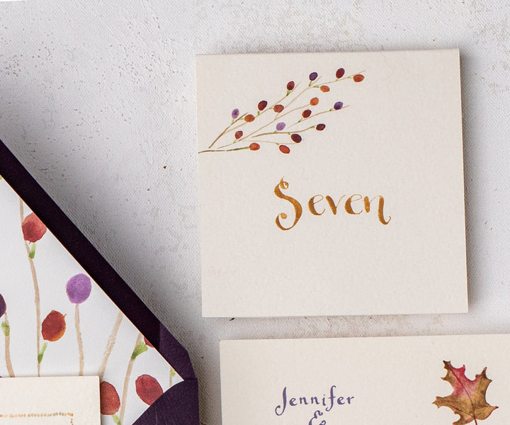 Autumn berries wedding table number