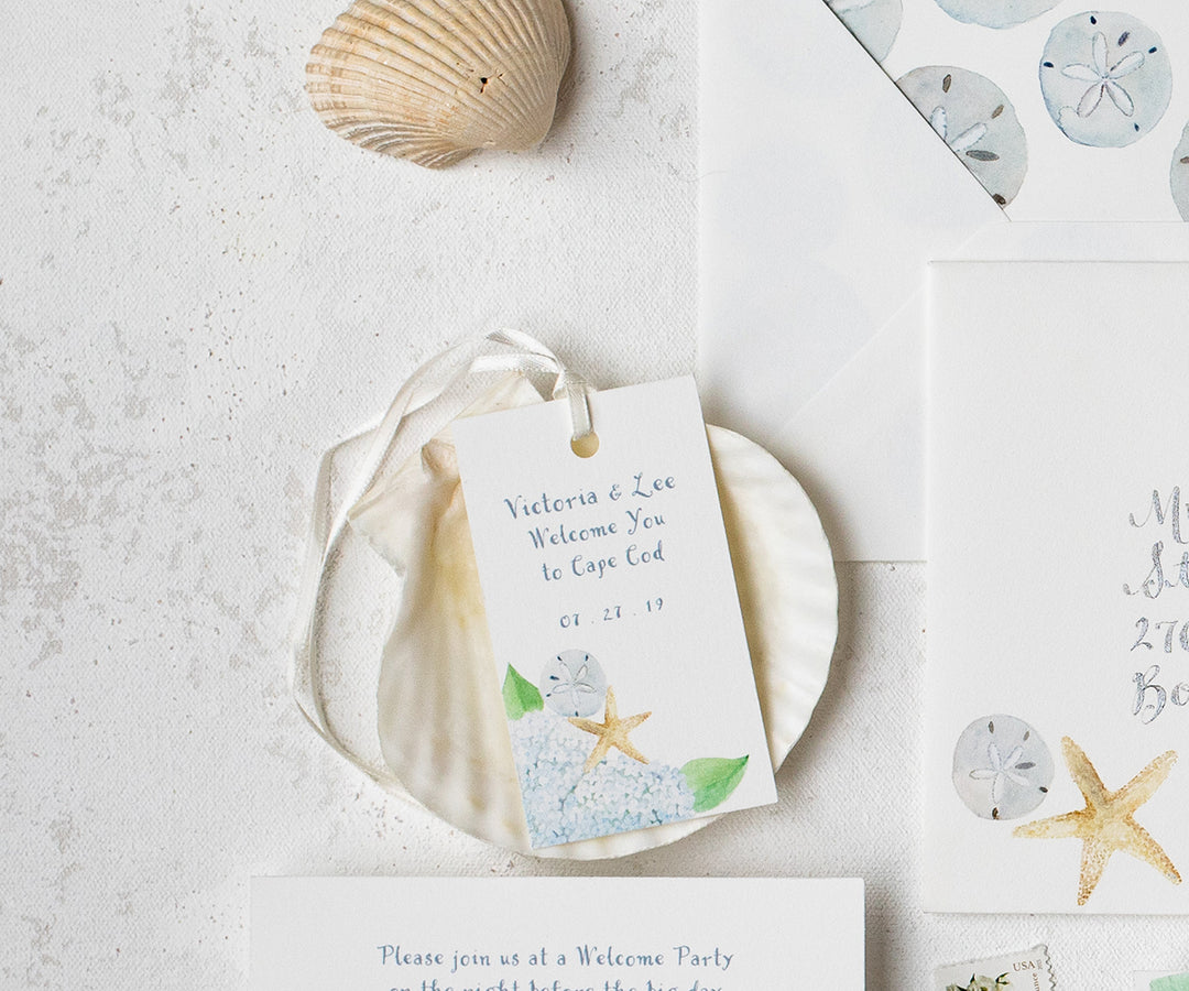 Beach Hydrangea wedding favor tag