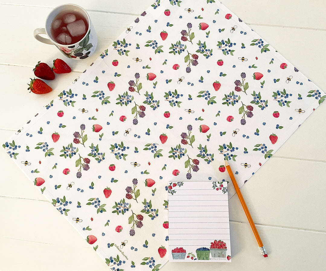 Mixed Berries Tea Towel and notepad