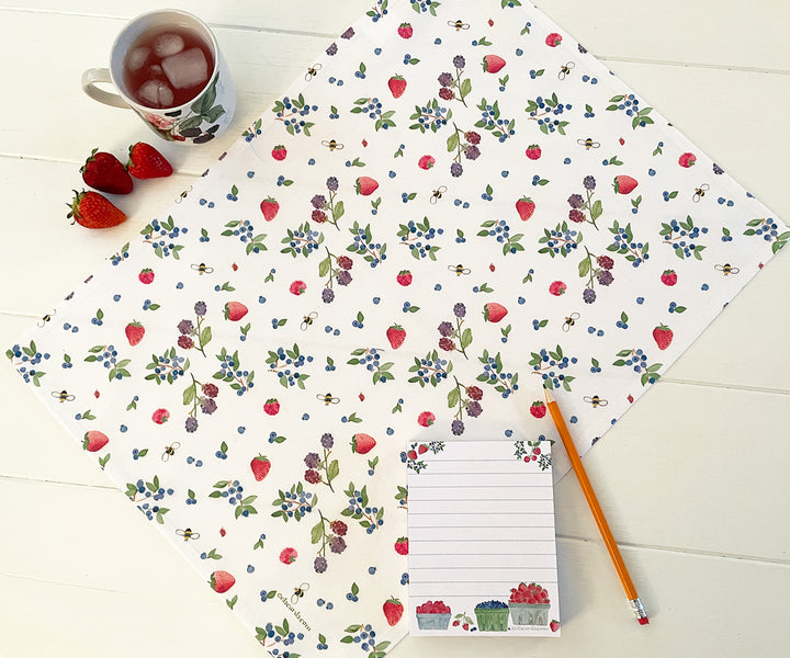 Mixed Berries Tea Towel and notepad