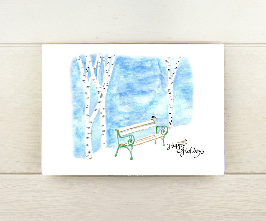 Birch with Bench Holiday Card